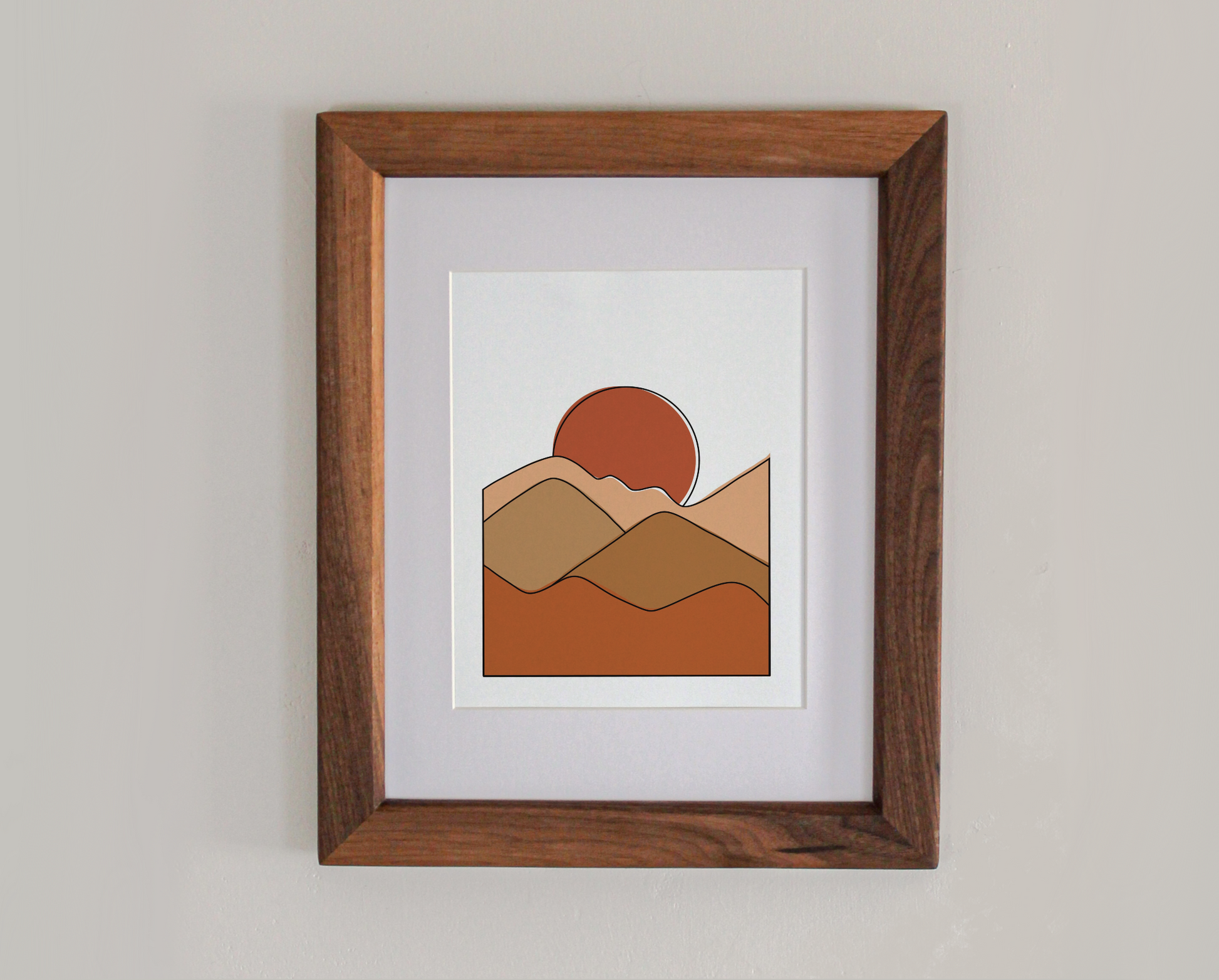 Art print depicting an abstract red sunset in a boho style