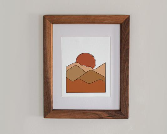 Art print depicting an abstract red sunset in a boho style