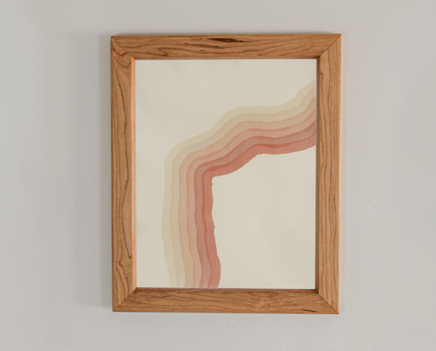Abstract art print with various gradients of red in a cherry frame inspired by the crashing waves of the Atlantic coast