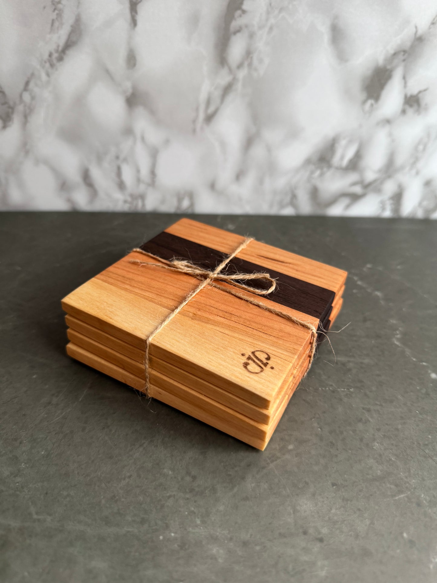 Set of 4 Natural Hardwood Coasters