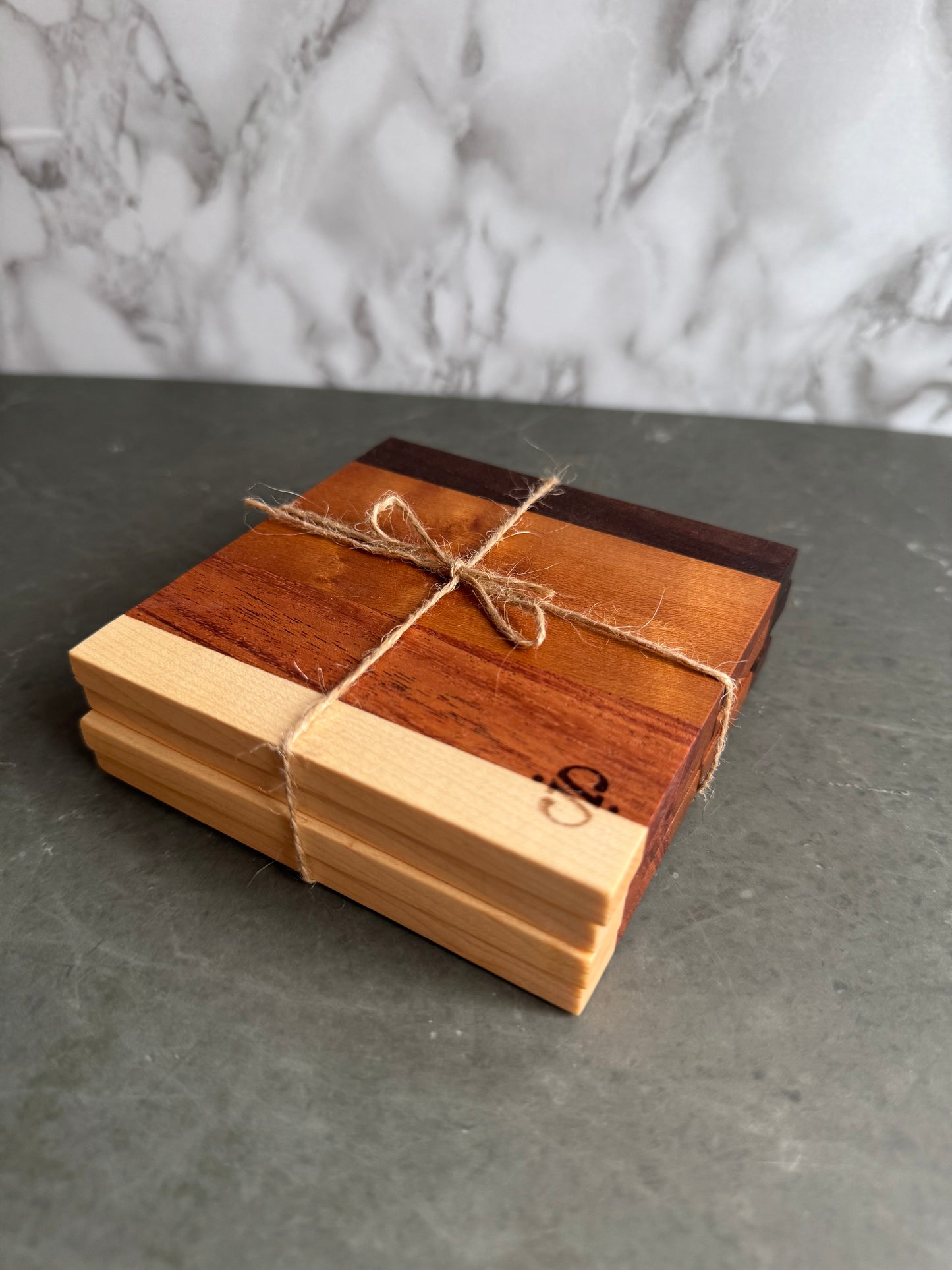 Set of 4 Natural Hardwood Coasters