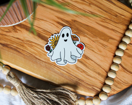 Gary the Floral Ghost Sticker, 3x2.91"