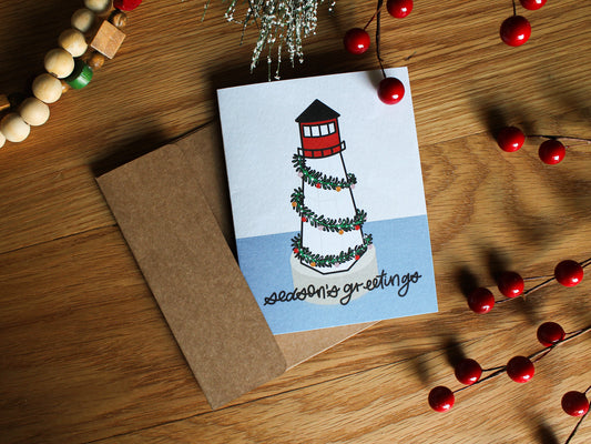 Festive Lighthouse Holiday Card | Guiding Christmas Cheer