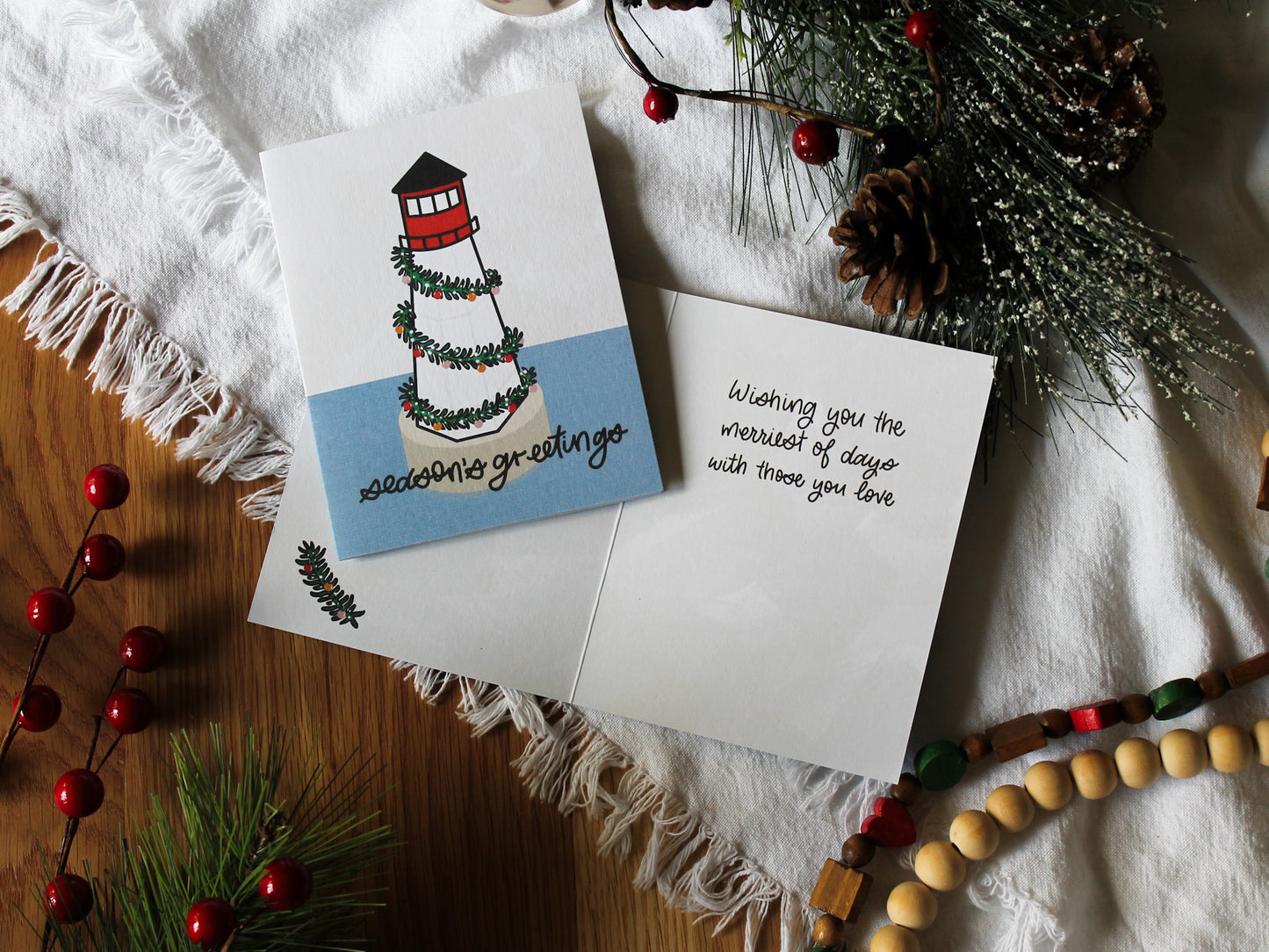 Festive Lighthouse Holiday Card | Guiding Christmas Cheer