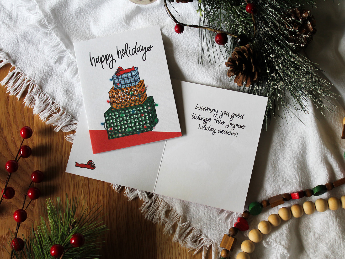 Lobster Traps Holiday Card | Coastal Christmas Wishes